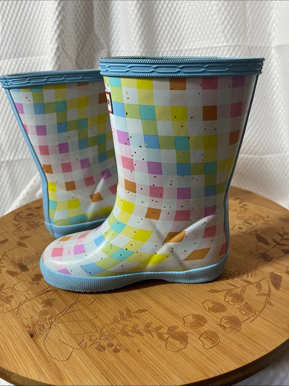 Hunter Little Kids Multicolor Pastel Check Glitter Rain Boots size 8 - Picture 6 of 10